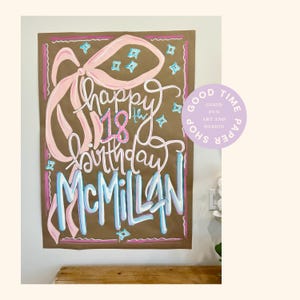 Painted Pink Bow Banner, Pink Bow Party Decor, 18th Birthday Paper Banner, Girly Birthday Banner, Hand Painted Paper Banner, Bows
