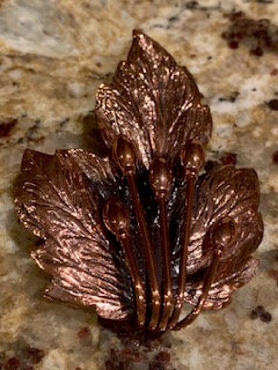 VTG Copper Leaf Brooch Pin by Renior - image 4