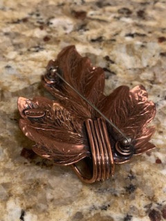 VTG Copper Leaf Brooch Pin by Renior - image 3