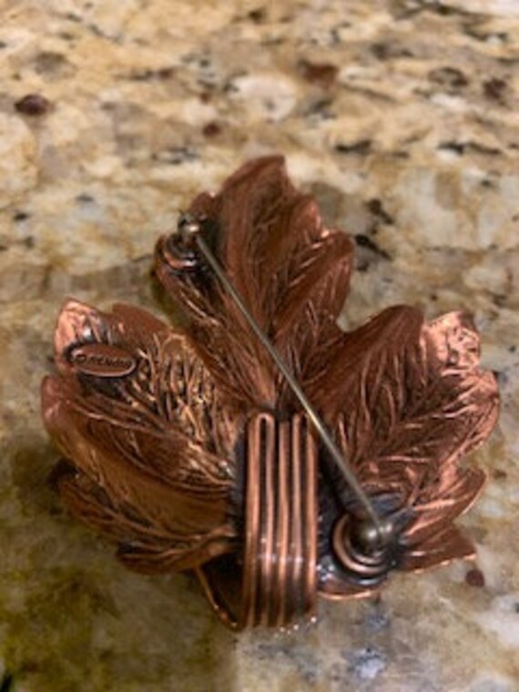 VTG Copper Leaf Brooch Pin by Renior - image 2