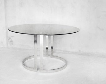 Large Round Dining Table In Glass By Milo Baughman, 1970s