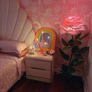 Giant rose lamp Floor lamp Lamp handmade Birthday gift Bedside lamp Home decor Pink flower lamp Night lamp Large flower Valentines flower