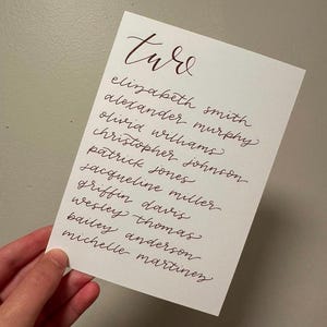 Tarjetas con planos de asientos para bodas (escritas a mano)