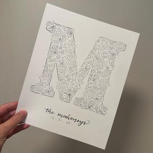 Letrero con nombre y letras florales personalizado (regalos de boda, decoración de guardería, regalos para maestros, etc.)