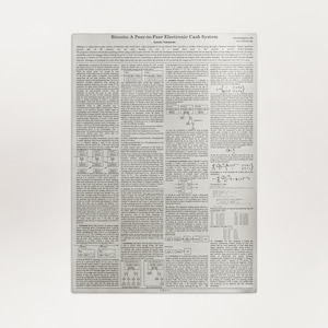 Satoshi Nakamoto's Bitcoin Whitepaper Cypherpunk Wall Art Laser on Metal Alloy A4