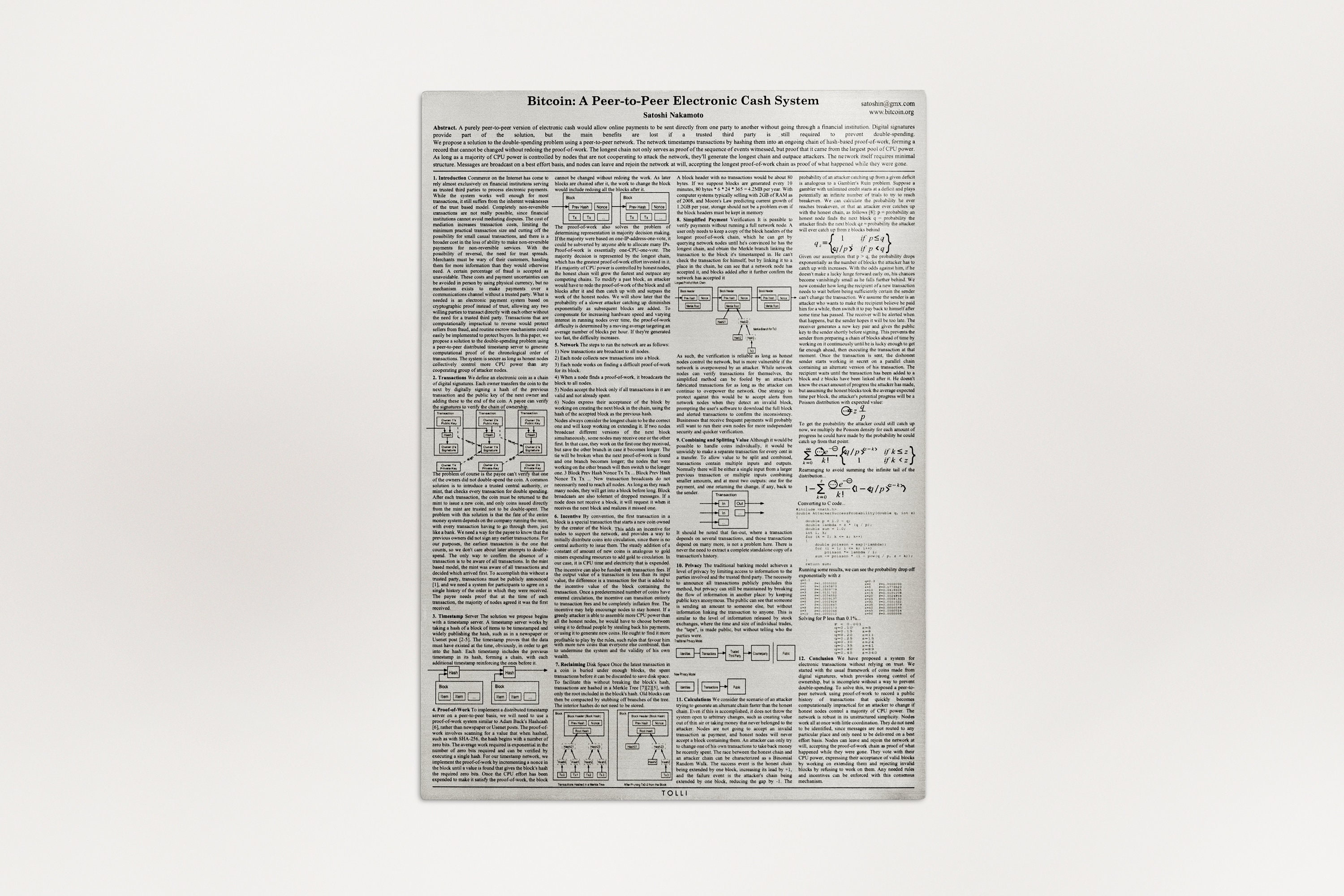 Satoshiページ Satoshi Nakamoto's Bitcoin Whitepaper Cypherpunk Wall Art Laser on