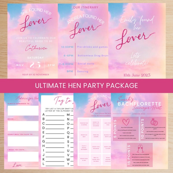 Lover Bachelorette Party Invitation & Itinerary Template | Taylor Swift Hen Do | She Found Her Lover | Taylor Swift Bridal Shower Games