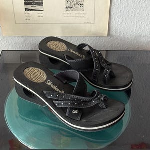 Skechers Black Rhinestone Platform Flip Flops