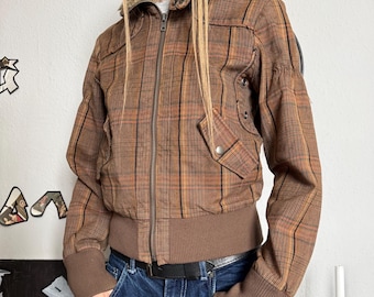 Y2K Grunge Plaid Bomber Jacket