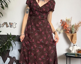 Coquette Vintage Silk Floral Maxi Dress Cottage Core