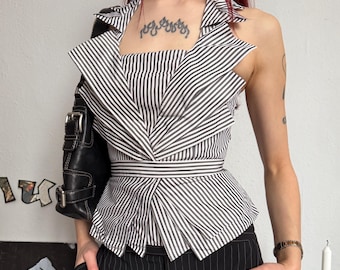 Karen Millen Striped Halter Top Corset Imitation