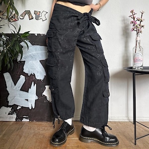 Rare Desigual Vintage Linen Cargo Baggy Wrapped Wide Leg Pants