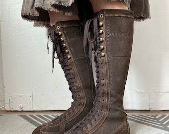 Vintage high boots Esprit moto biker lace boxing shoes core 00s