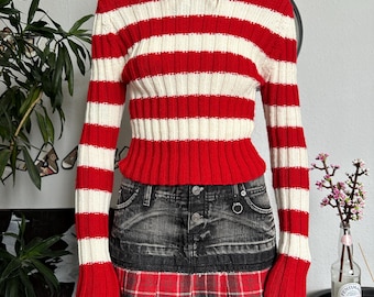 Striped Off-the-Shoulder Slim Skinny Grunge Sweater