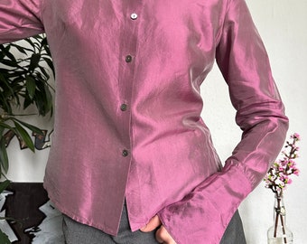 100% Silk Office siren Sade Shimmer Crop Shirt Button up