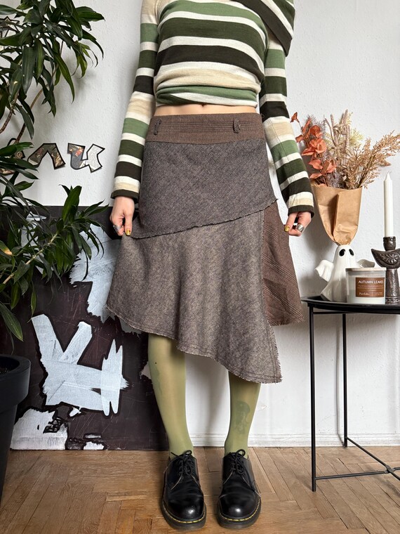 Plaid Patchwork Asymmetrical Fall Skirt Academia … - image 9