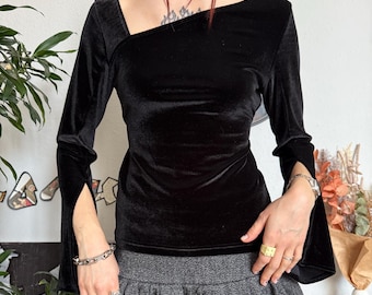 Velour Witchy Vintage Asymmetrical Neck Blouse