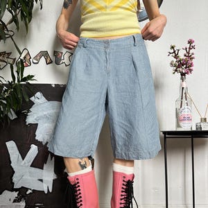 Vintage Wide Leg Baggy Striped Wide Cargo Shorts Jorts 00s Style