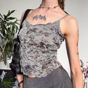 MNG Vintage Crinkled Floral Avant Garde Crop Top 90s Inspired