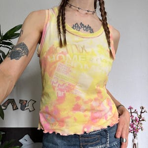 Oui Vintage Printed Mesh Graphic Abstract y2k Top