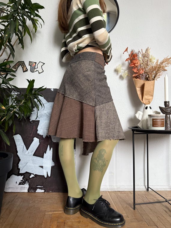 Plaid Patchwork Asymmetrical Fall Skirt Academia … - image 8