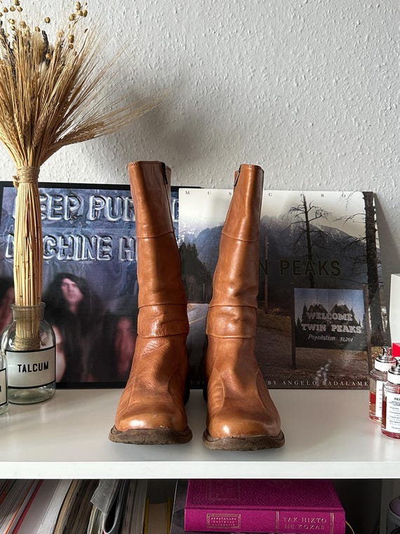 Vintage Leather Patchwork Square Toe 60s Boots - image 5