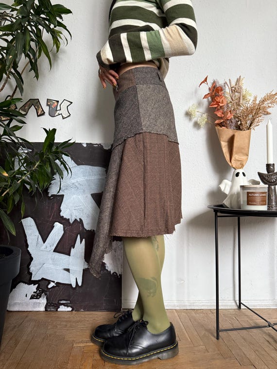 Plaid Patchwork Asymmetrical Fall Skirt Academia … - image 7