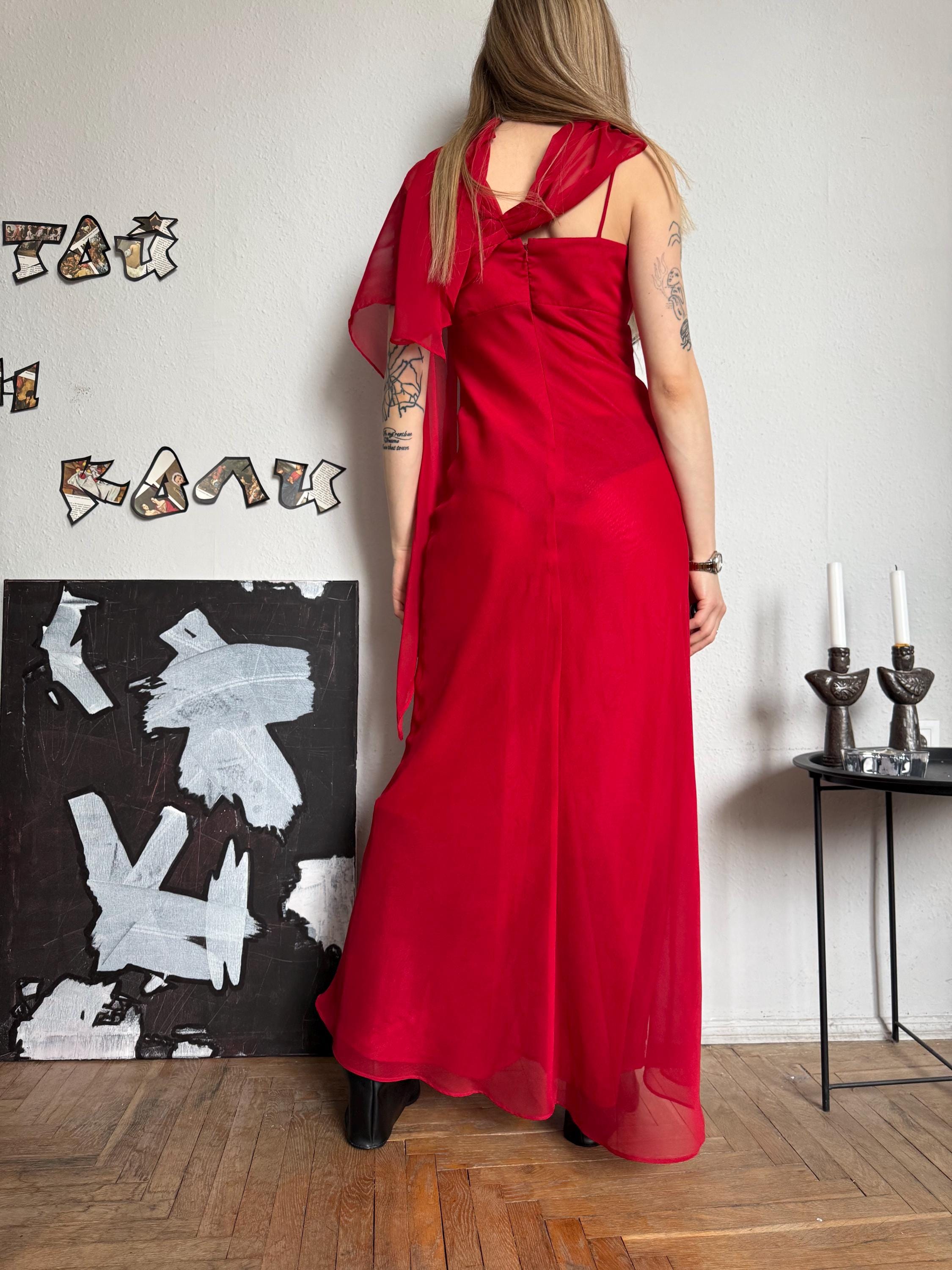 morgan and co by linda bernell red dress Morgan & Co. by Linda Bernell Vintage Prom Red Maxi Dress