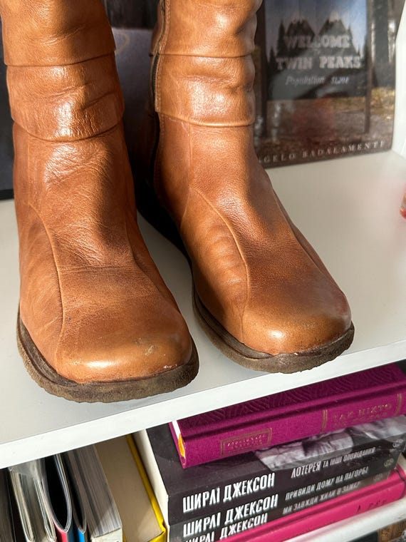 Vintage Leather Patchwork Square Toe 60s Boots - image 6