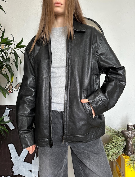 Y2K Real Leather Grunge Oversized Jacket 90s - Etsy