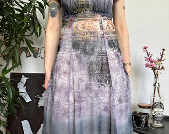 Vintage Graphic Fairy Coquette Mesh Dress Print Like Gaultier 00s