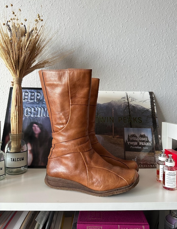 Vintage Leather Patchwork Square Toe 60s Boots - image 1