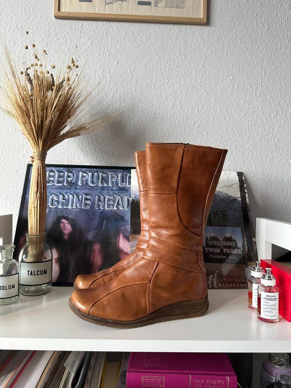 Vintage Leather Patchwork Square Toe 60s Boots - image 2