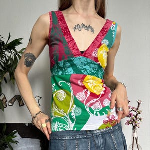 Vintage Desigual Abstract Full Print Graphic Tank Top Y2K Style