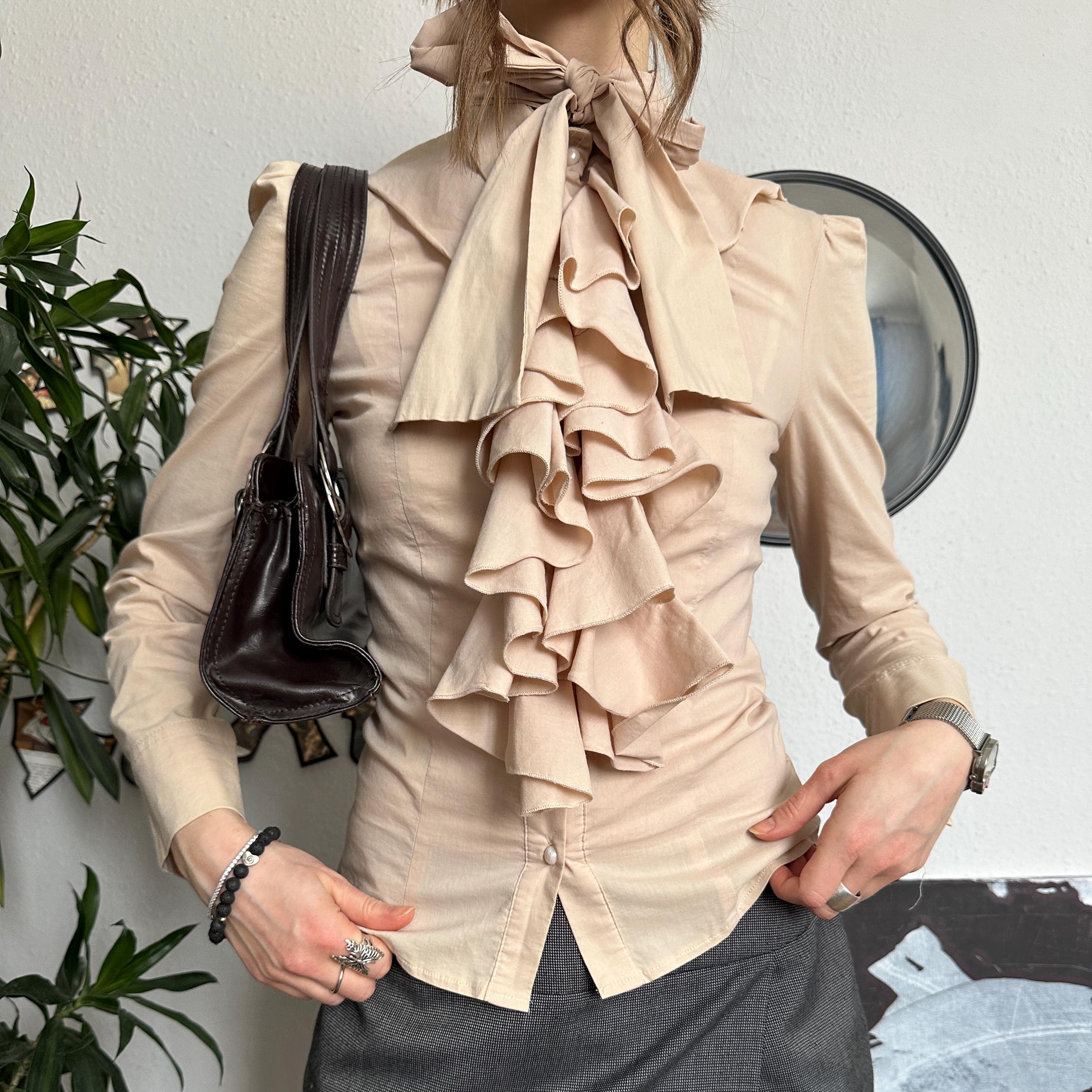 Ruffle Crinkle Blouse Voluminous Victorian Inspired Sheath Button up Shirt