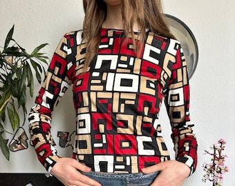 Vintage Slim Full Print Futuristic Top Gaultier Style Y2k - Etsy