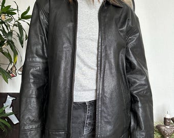 Y2K Real Leather Grunge Oversized Jacket 90s - Etsy
