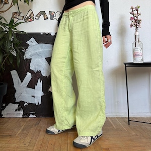 Vintage Summer Linen Green Wide Baggy Trousers Pants