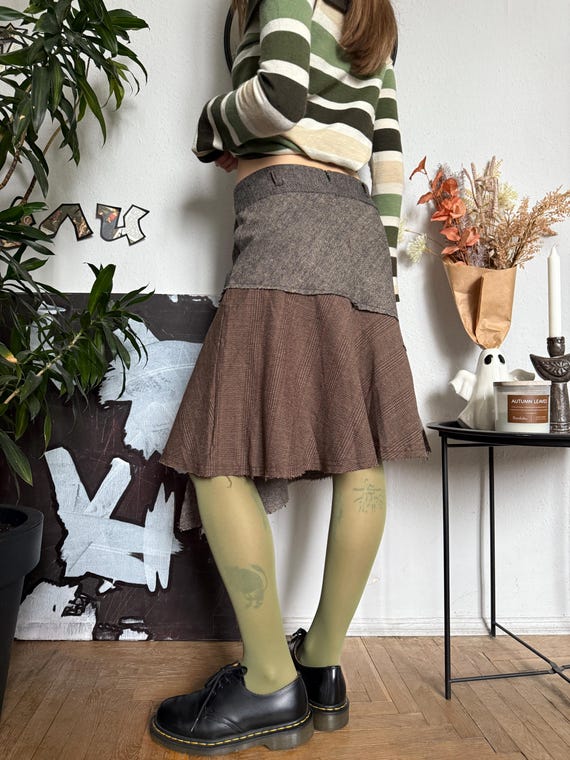 Plaid Patchwork Asymmetrical Fall Skirt Academia … - image 6