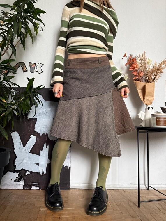 Plaid Patchwork Asymmetrical Fall Skirt Academia … - image 4