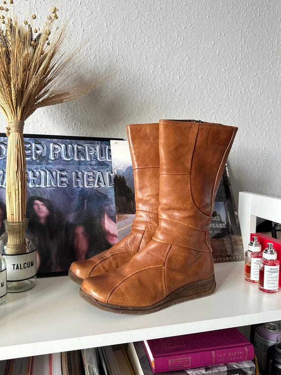 Vintage Leather Patchwork Square Toe 60s Boots - image 3