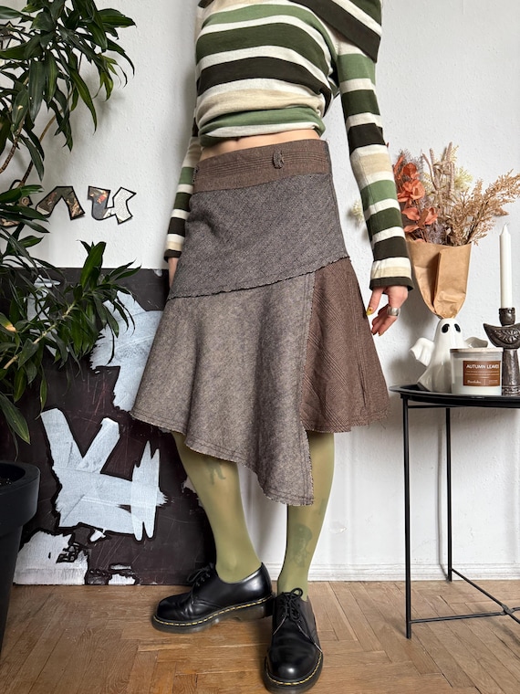 Plaid Patchwork Asymmetrical Fall Skirt Academia … - image 2