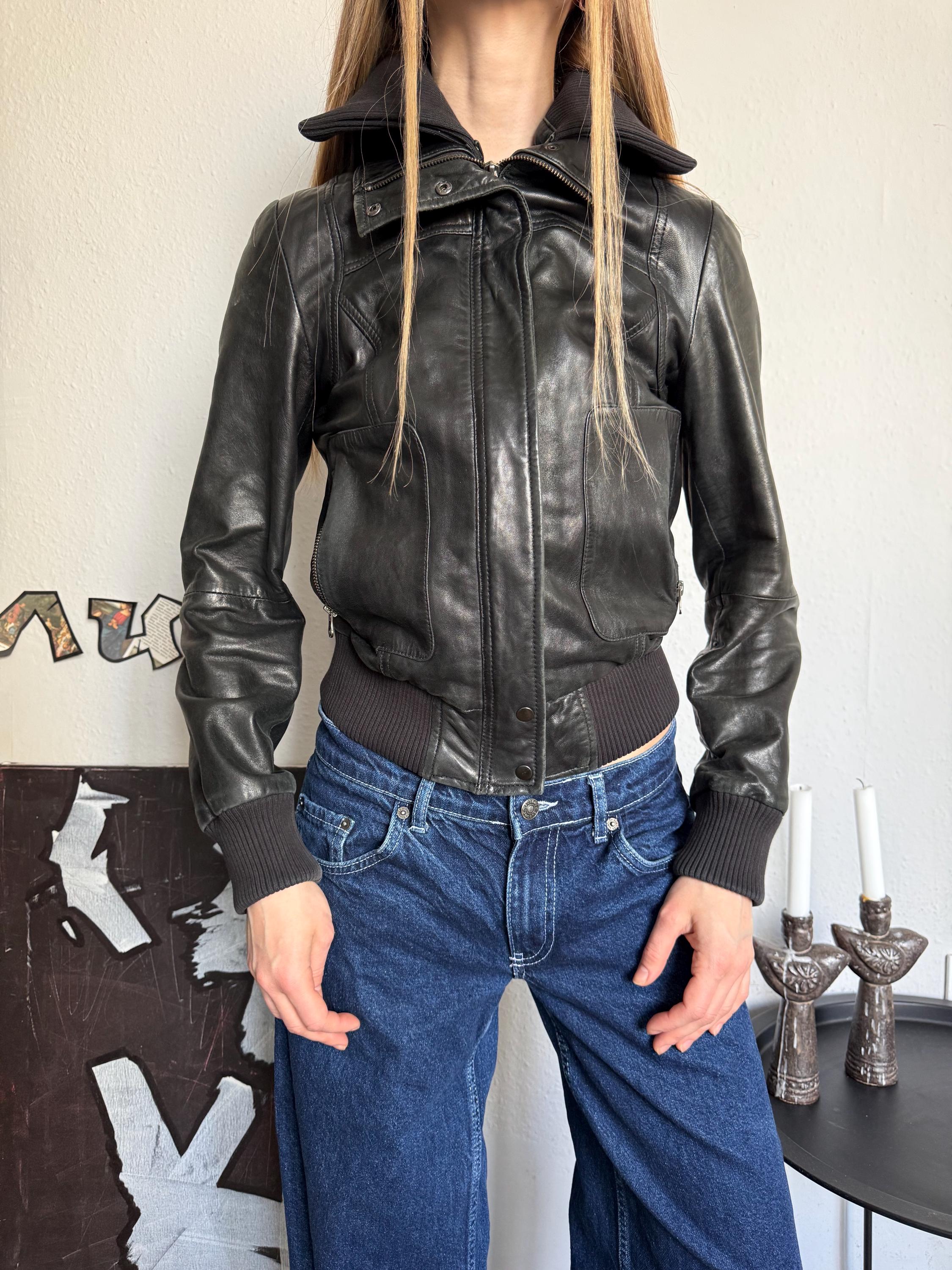 ジャケット・アウター 00s Y2K Short Leather Jacket w Belt Detl Vintage Belted Y2K Leather Moto Jacket Y2K Silver Black – Rogue