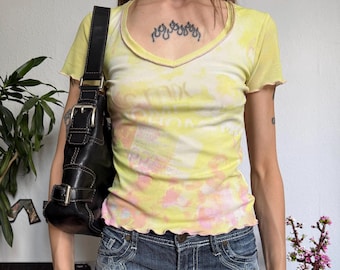 Oui Vintage Printed Mesh Graphic Abstract y2k Top