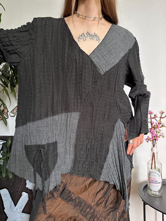 Avant Garde Crinkle Patchwork Deconstructed Tunic - image 3
