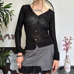 Vintage Witchy Goth Black Slim Long Sleeve Knit Cardigan