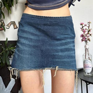 Baddie Distressed Trim Denim Micro Mini Skirt Y2K