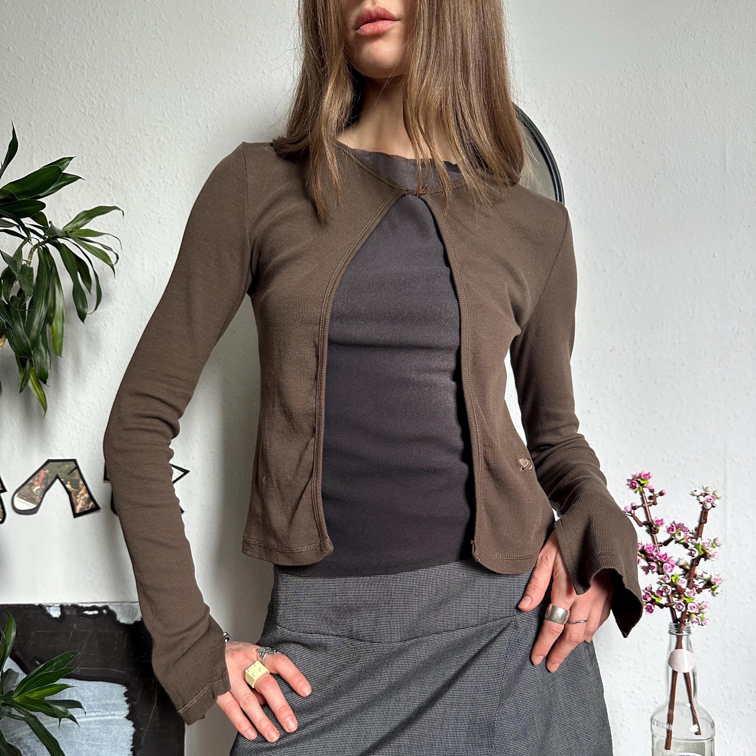 トップス y2k archive fake suede knit cardigan 3 Y2K Knit Cardigan for Women Tassel Trim Open Front Long