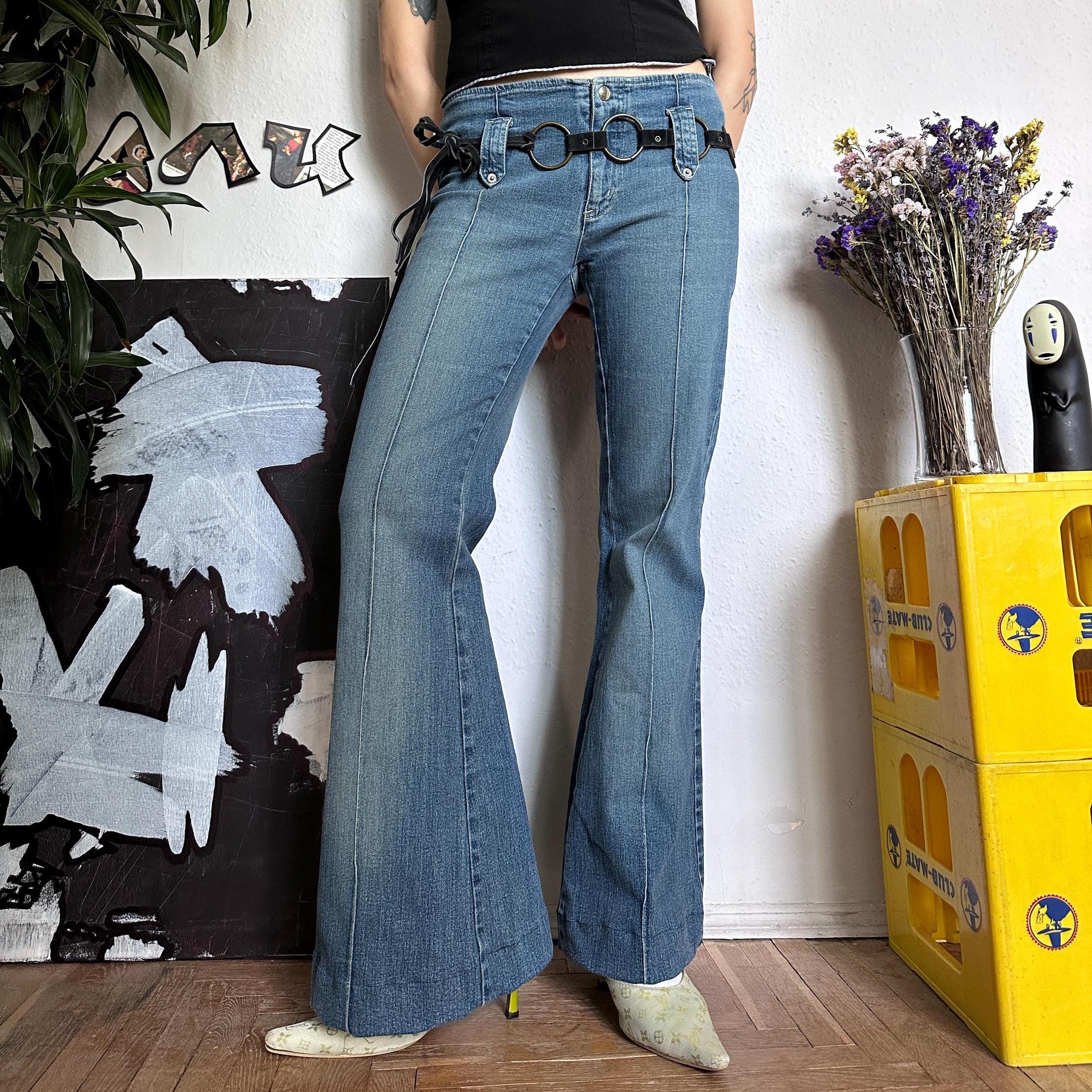 Jeans a zampa d'elefante grunge retrò bootcut western vintage y2k