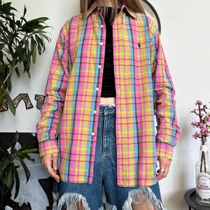 Flannel Polo Ralph Lauren Plaid Vintage Retro Cottage Button Ups Shirt 00s